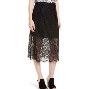 NWT Lewit Black Lace Midi Skirt 16 Scalloped Hem